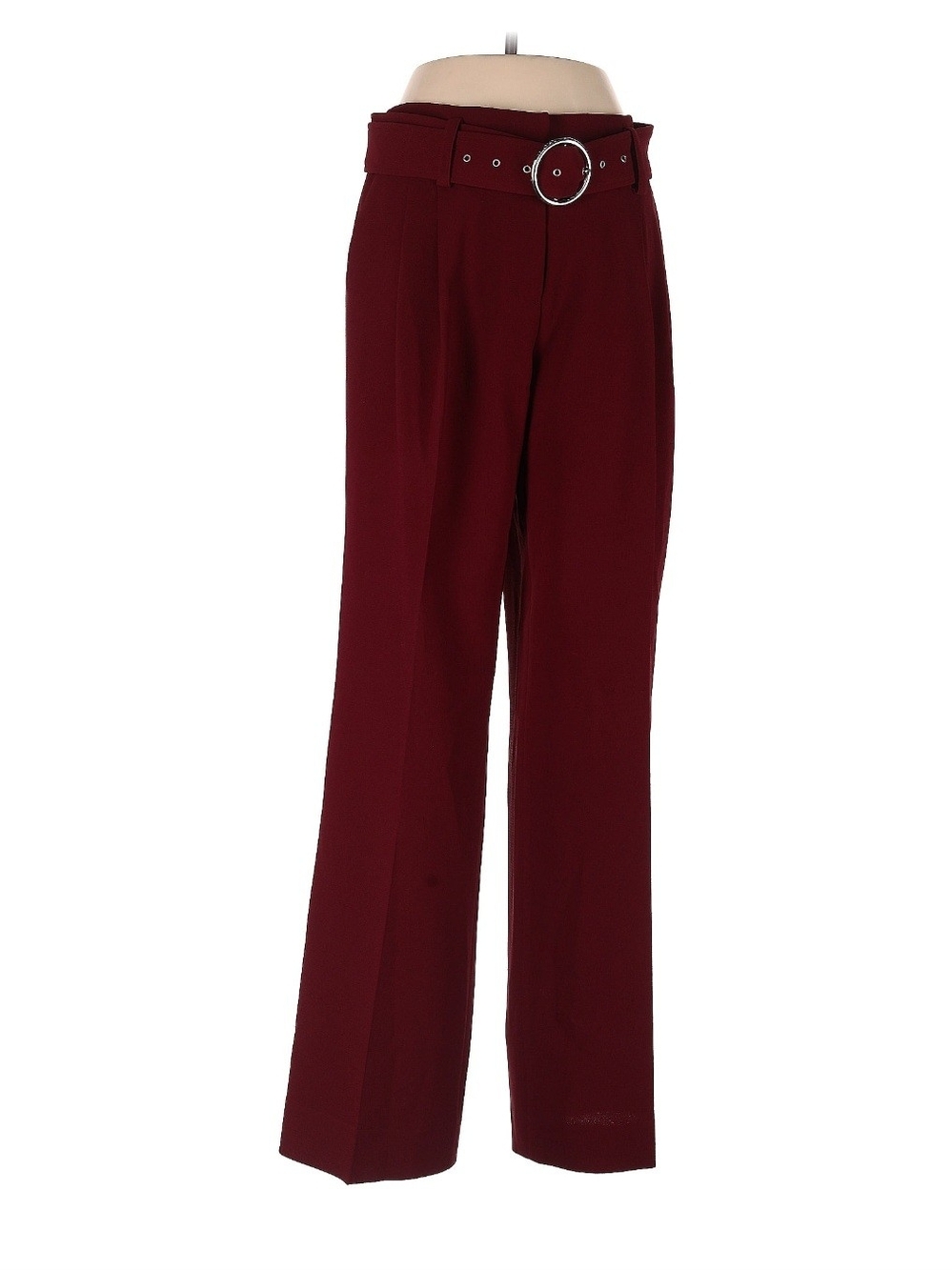 Adolfo Dominguez Women's Wine Red Dress Pants with Round Buckle Belt